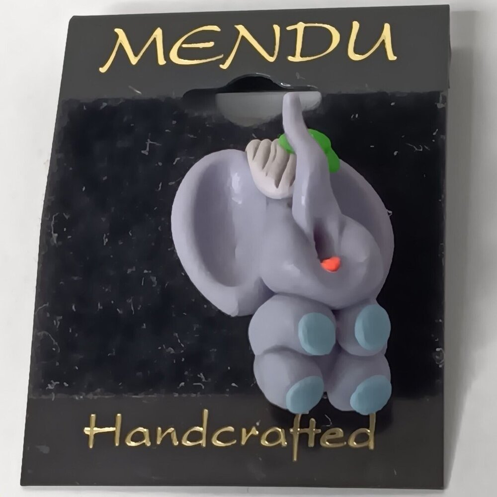 Vintage MENDU Handcrafted Elephant Pin Pinback Brooch Purple Clay Poland